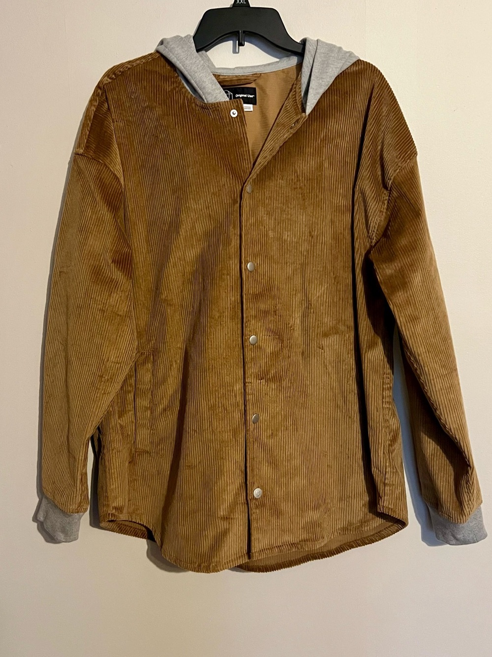 Original Use Men’s Carmel Brown Corduroy Hooded Shirt Jacket Fall Winter Large